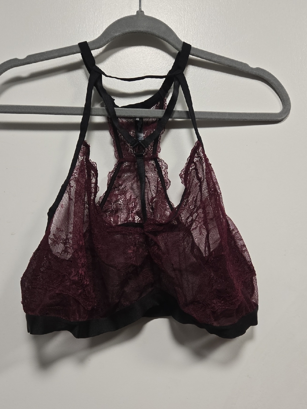torrid Burgundy Lace Halter Bralette with Black Trim